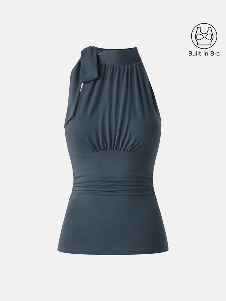 Side Ruched High Tie Neck New Airy Brami Tank