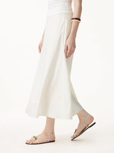 OGLmove Lyocell-Linen Blend Maxi Flared Pull-On Skirt Regular Eggnog