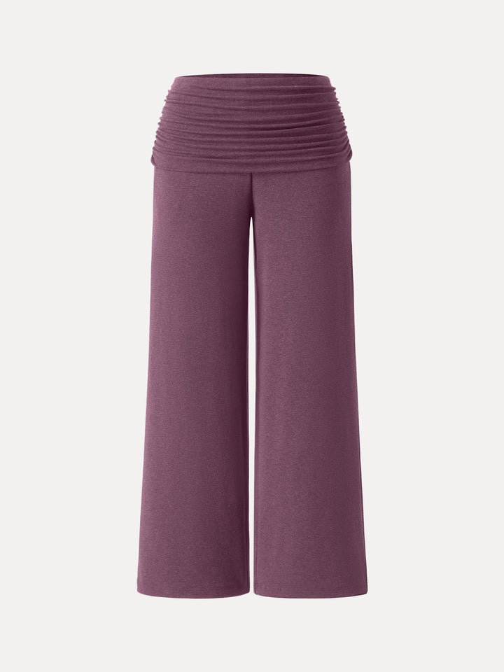 Non-Itchy Wool Blend Drapey Wide Leg Pull-on Pants with Pockets Rose Plum XS