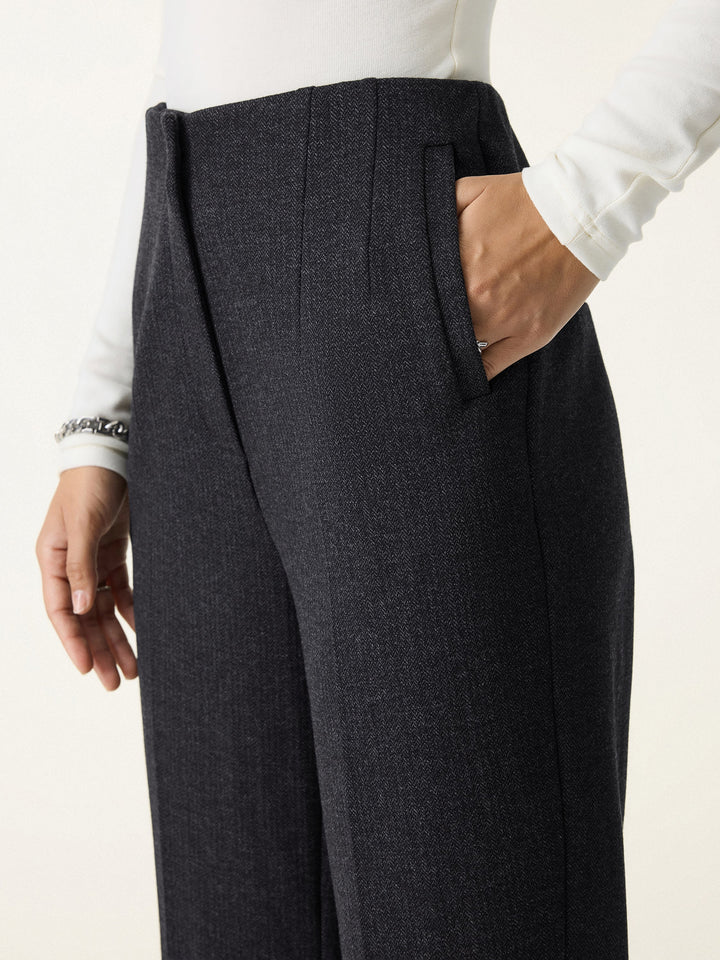 Herringbone High Rise Tapered Leg Trousers with Pockets
