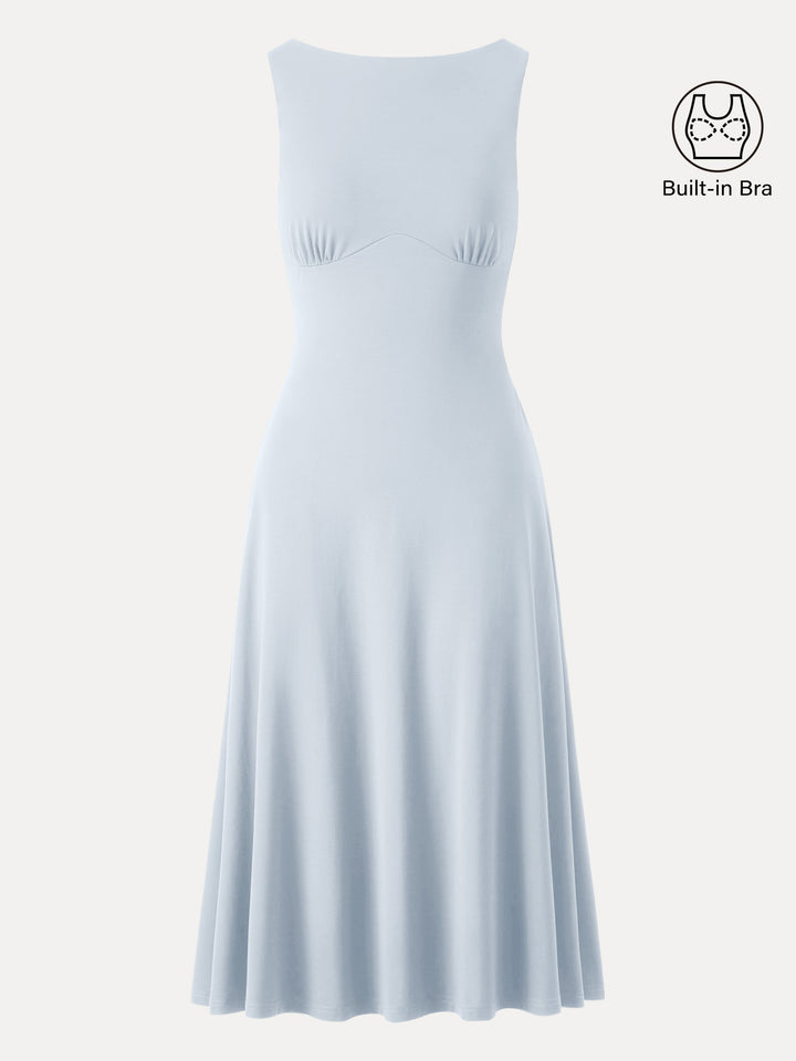 Boatneck Flared Midi Brami Dress Blue Air XS