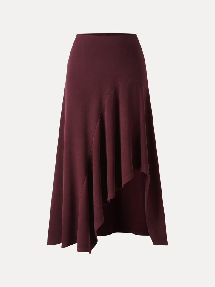 Flowy A-line Asymmetrical Midi Skirt Ruby Red XS