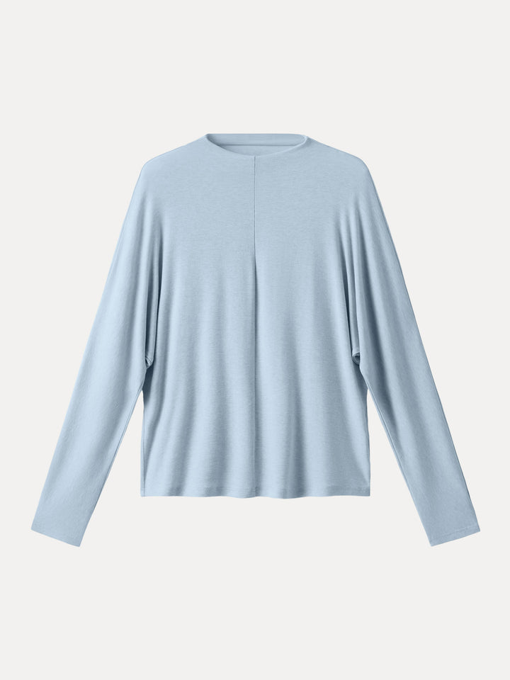 Lyocell Cashmere Relaxed Mockneck Batwing Sleeve Top Heather Baby Blue XS