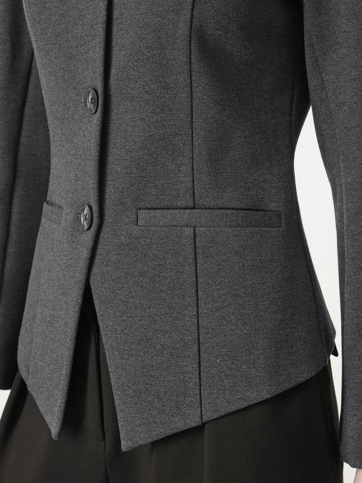 Stretch Ponte Button Front Blazer with Pockets