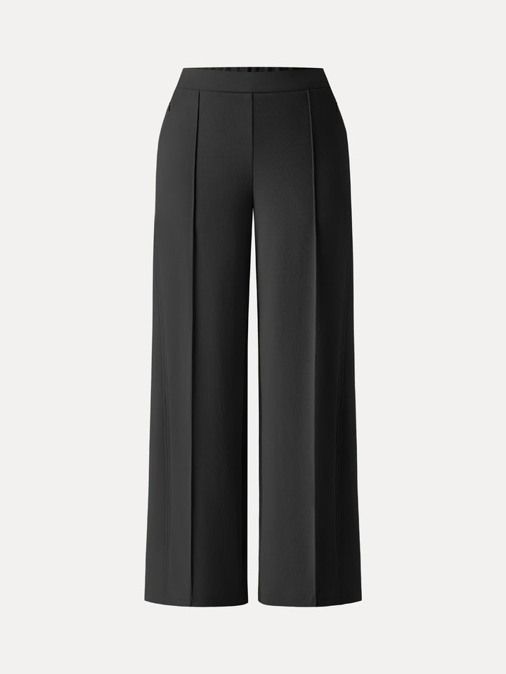 Wrinkle-Resistant Mid Rise Wide Leg Pants with Pockets Petite Black