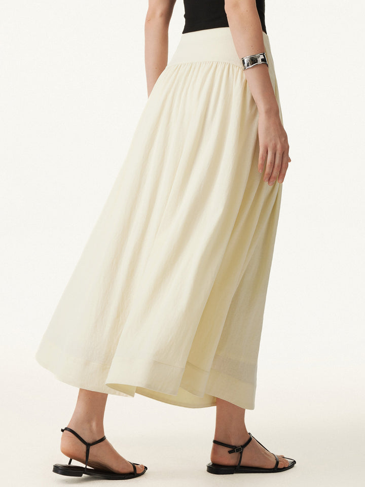Wrinkle-free Cotton-linen Mid Rise Pleated Midi Skirt