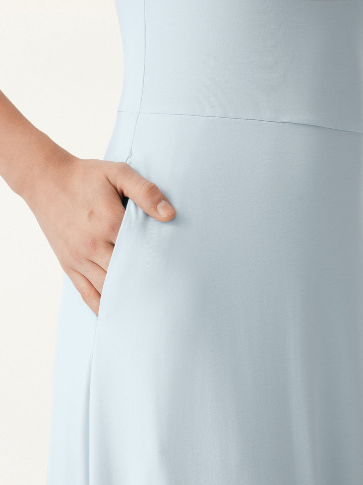 Flowy Square Neck Wide Straps Midi Brami Dress with Pockets