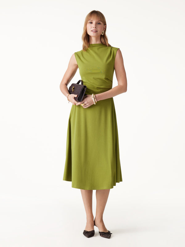 OGLmove Viscose-Cotton Mock Neck Sleeveless Tucked Midi Dress