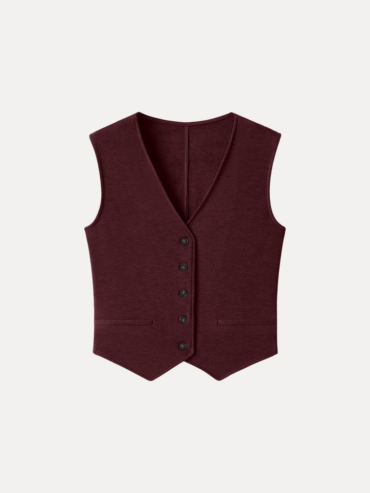 Brushed Warm V-neck Button Front Vest Ruby Red XS
