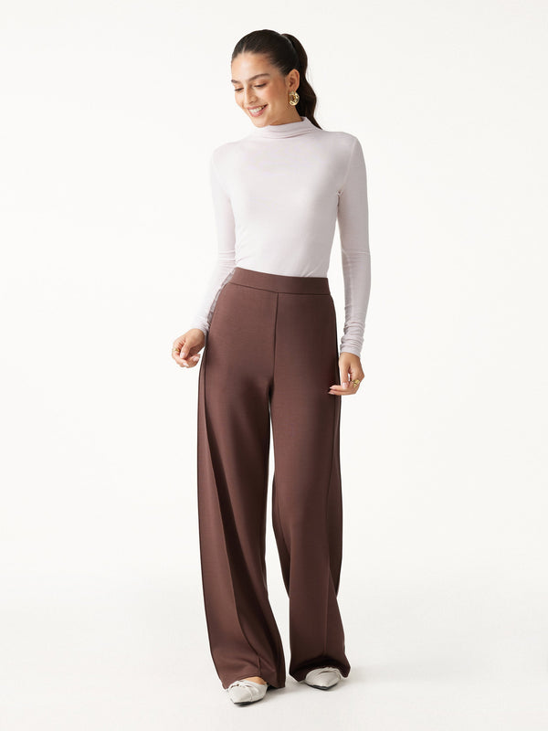 OGLmove Modal Spacer Knit High-Rise Wide-Leg Pants with Pockets Regular Ruby Red