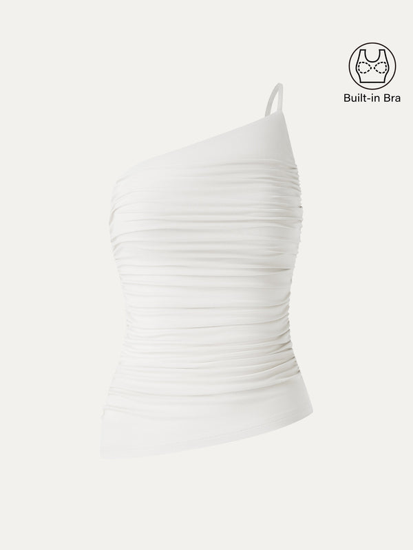 OGLmove SkinKiss Ruched One Shoulder Asymmetrical Bra Top Pure White XS