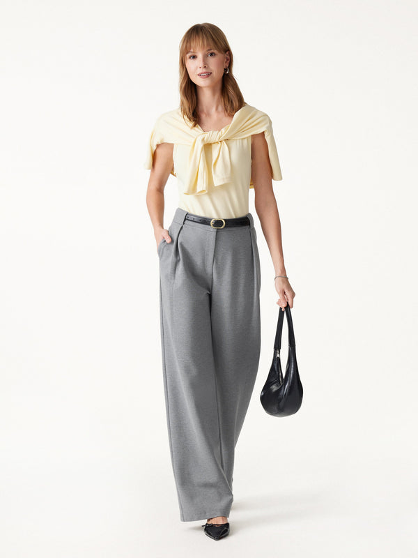 OGLmove Ponte High-Rise Straight-Leg Pants with Pockets Regular Heather Charcoal Grey
