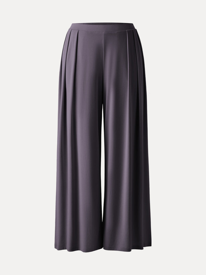Sandwashed Mid Rise Pleated Wide Leg Palazzo Pants with Pockets Purple Gloam XS