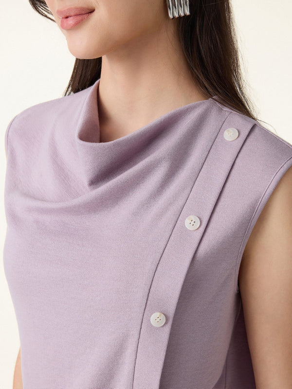Lyocell Wool Cowl Neck Top with Banded Hem