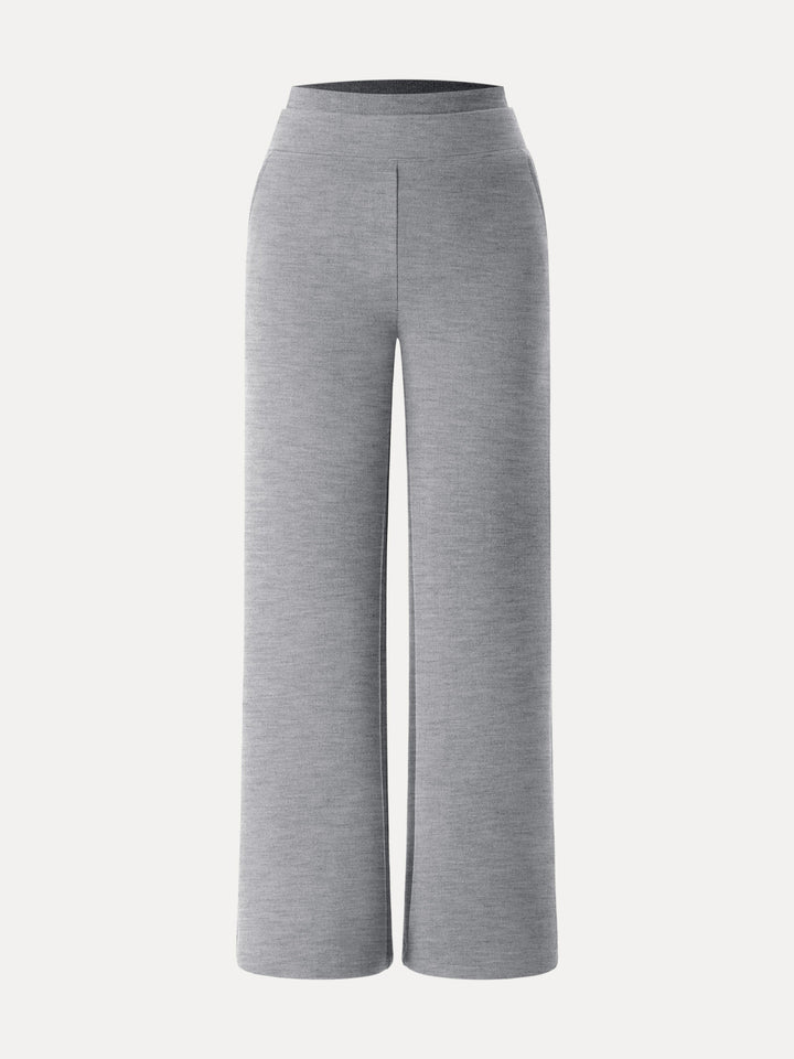 Double Waistband Straight Leg Pants with Pockets Regular Heather Grey