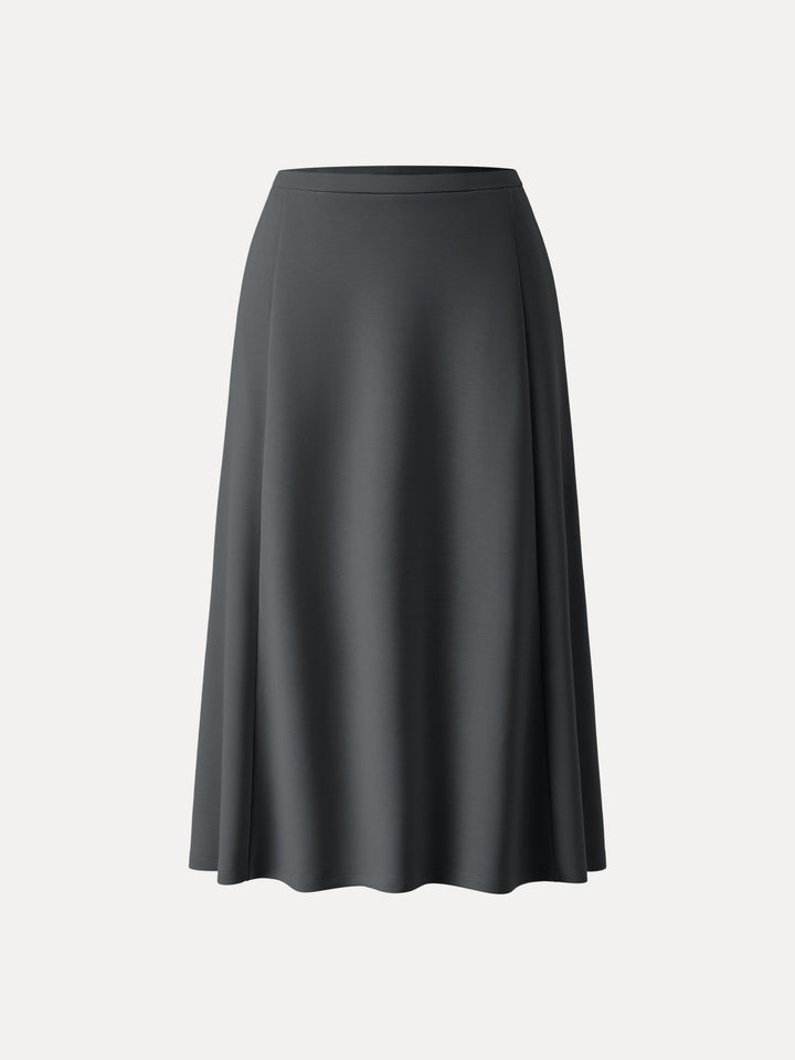 Everyday Mid Rise Flared Midi Skirt with Pockets Blue Charcoal XS
