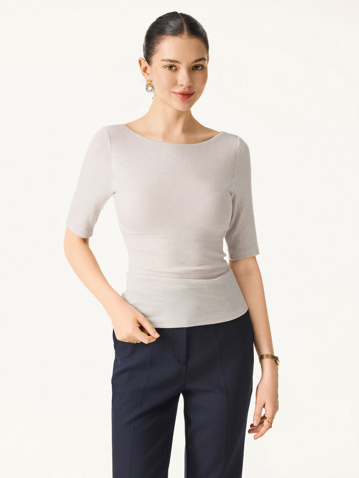 Essential Lyocell Cashmere Boatneck Elbow Length Sleeve Brami