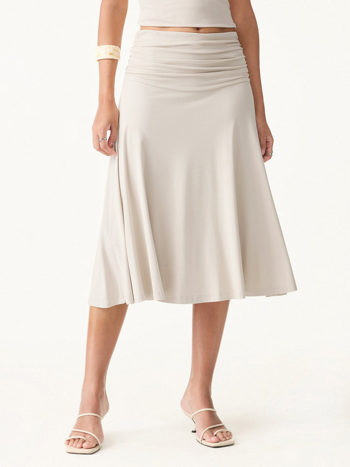Flowy Side Ruched A-line Midi Skirt