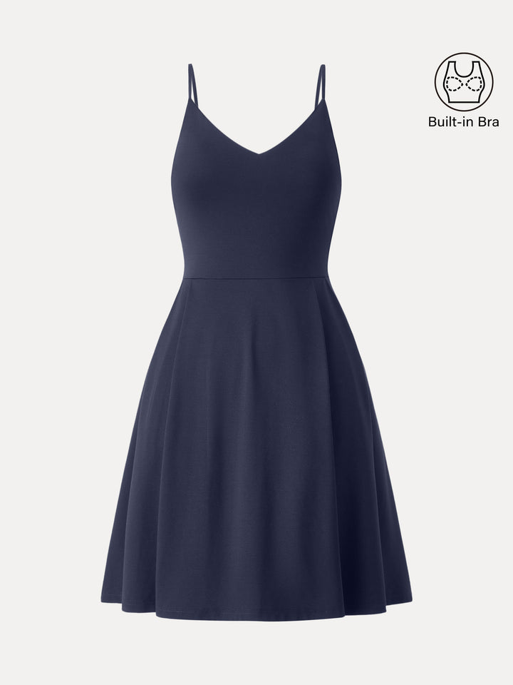 Bamboo Ponte V-neck Fit-and-flare Mini Brami Dress with Pockets