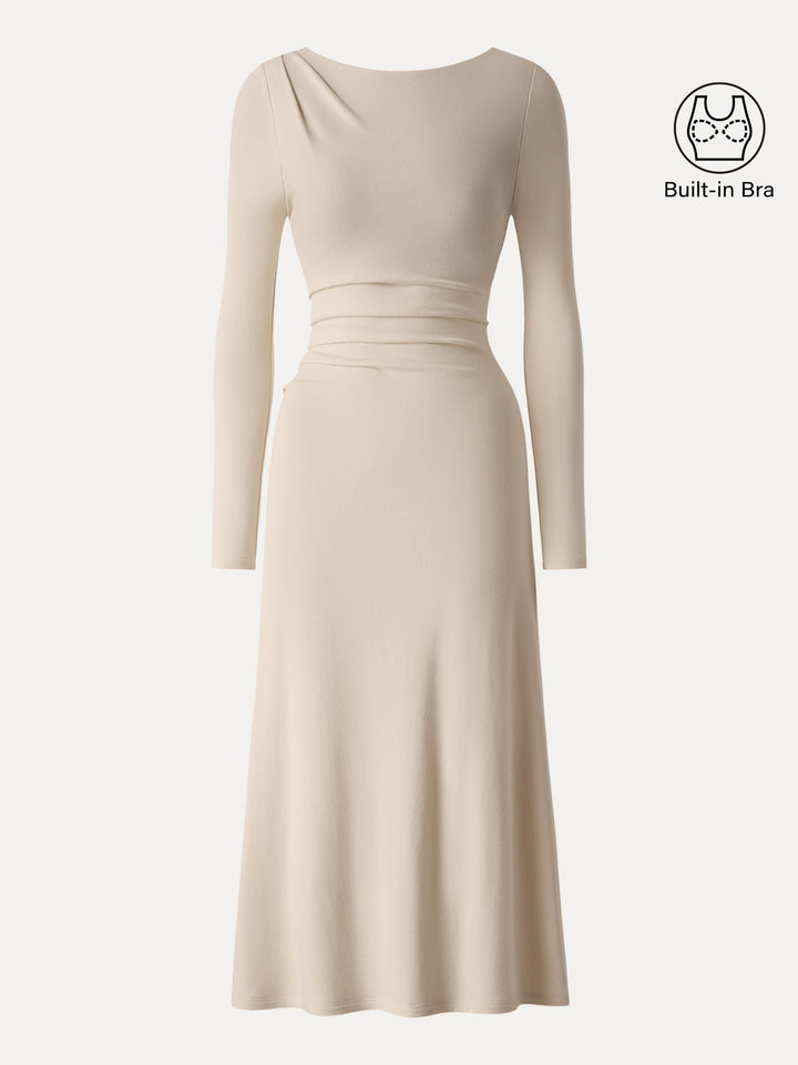 ProWarm Slimming Boatneck Tucked Midi Brami Dress Natural Calico XS