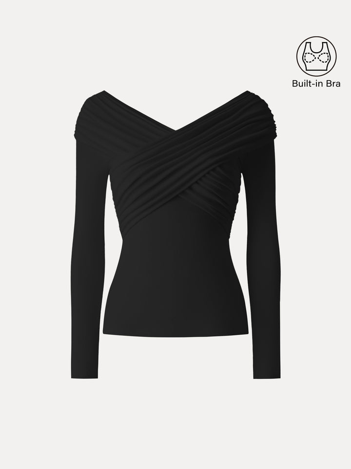 Ruched V-Neck Surplice Brami Black XS