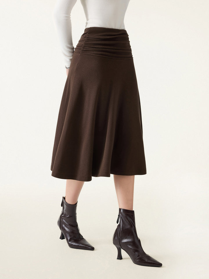 ProWarm Ruched Waist Circle Flared Midi Skirt