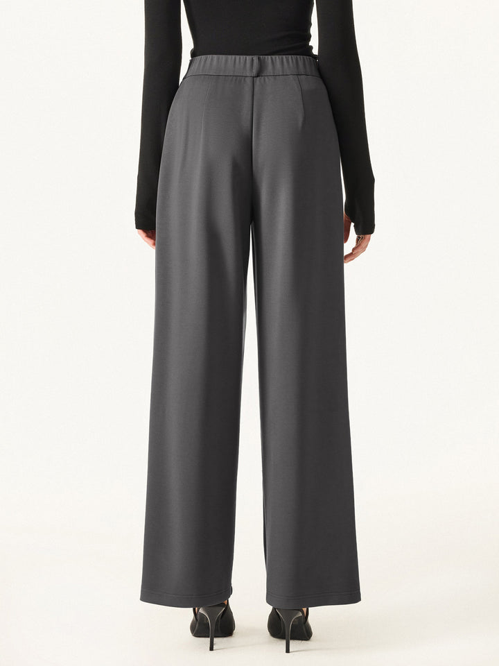 Bamboo Spacer Mid Rise Wide Leg Pull-on Trousers with Pockets