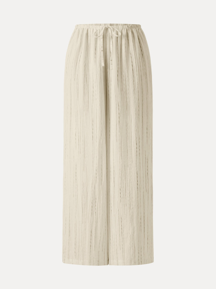 Summer Classic Striped Wide Leg Pants with Pockets Sweet Ivory Stripe XS