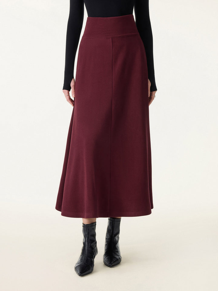 Tummy-Warmer Midi Pull-on A-Line Skirt with Pockets