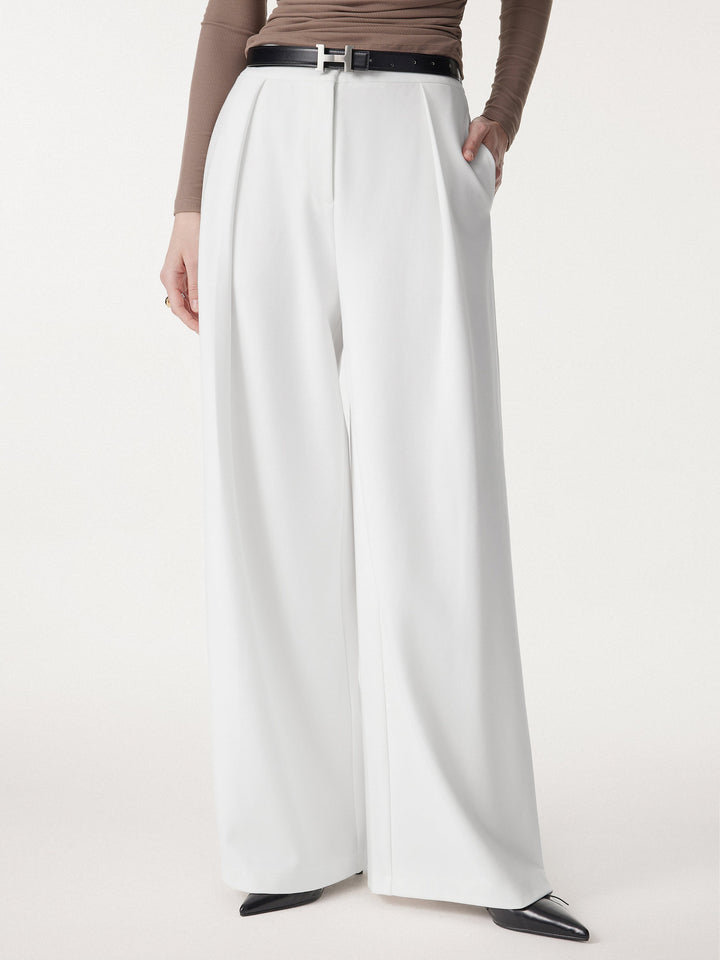 2Pcs Set Boatneck Flutter Sleeve Long Tee & Non-sheer Mid Rise Trouser with Pockets