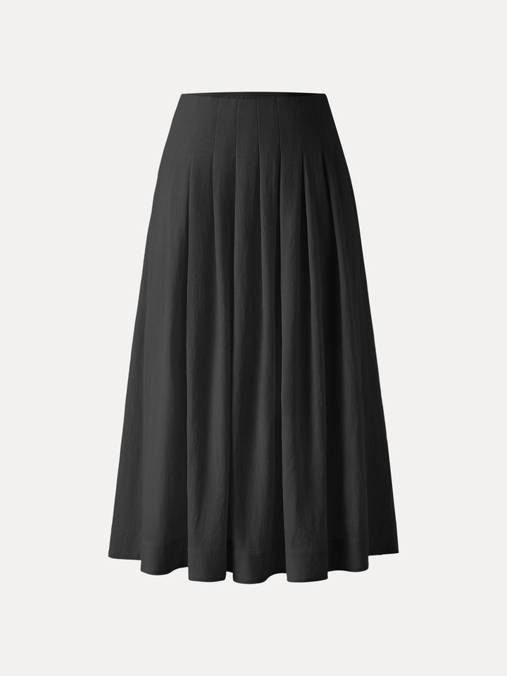 Wrinkle-free Cotton-linen Mid Rise Pleated Midi Skirt Black XS