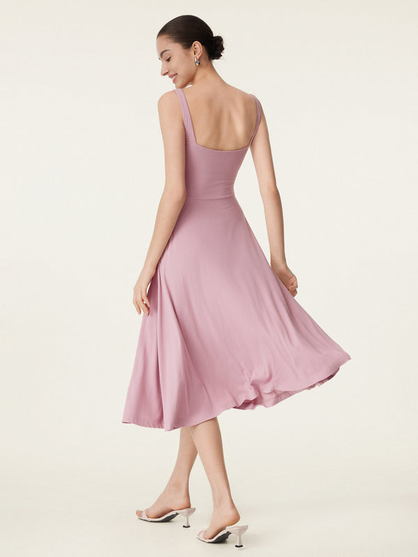 OGLmove Square Neck Flowy New Airy Bra Midi Dress