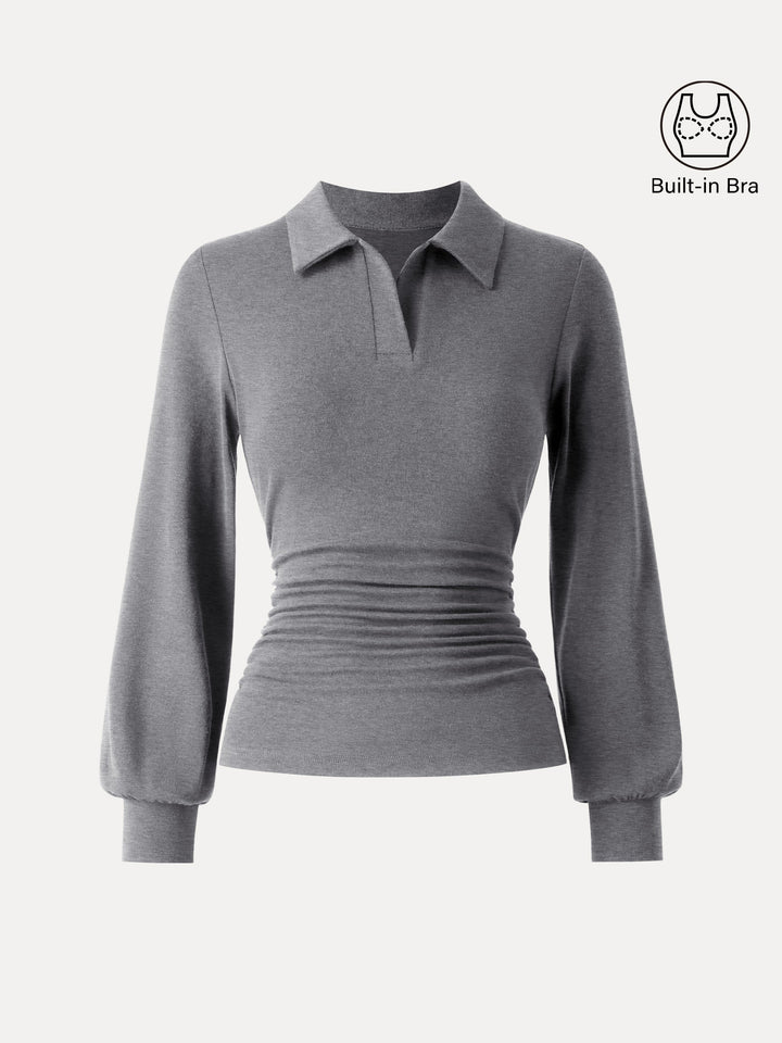 Light Warm Polo Neck Side Ruched Brami Top Heather Grey XS
