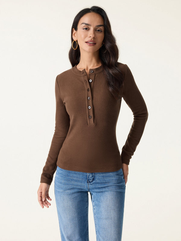 MaxWarm Henley Long Sleeve Top Sweet Hazelnut XS