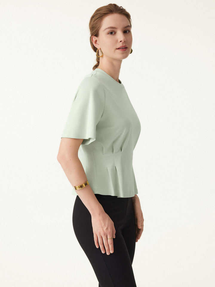 Crewneck Short Sleeve Cinched Waist Tee
