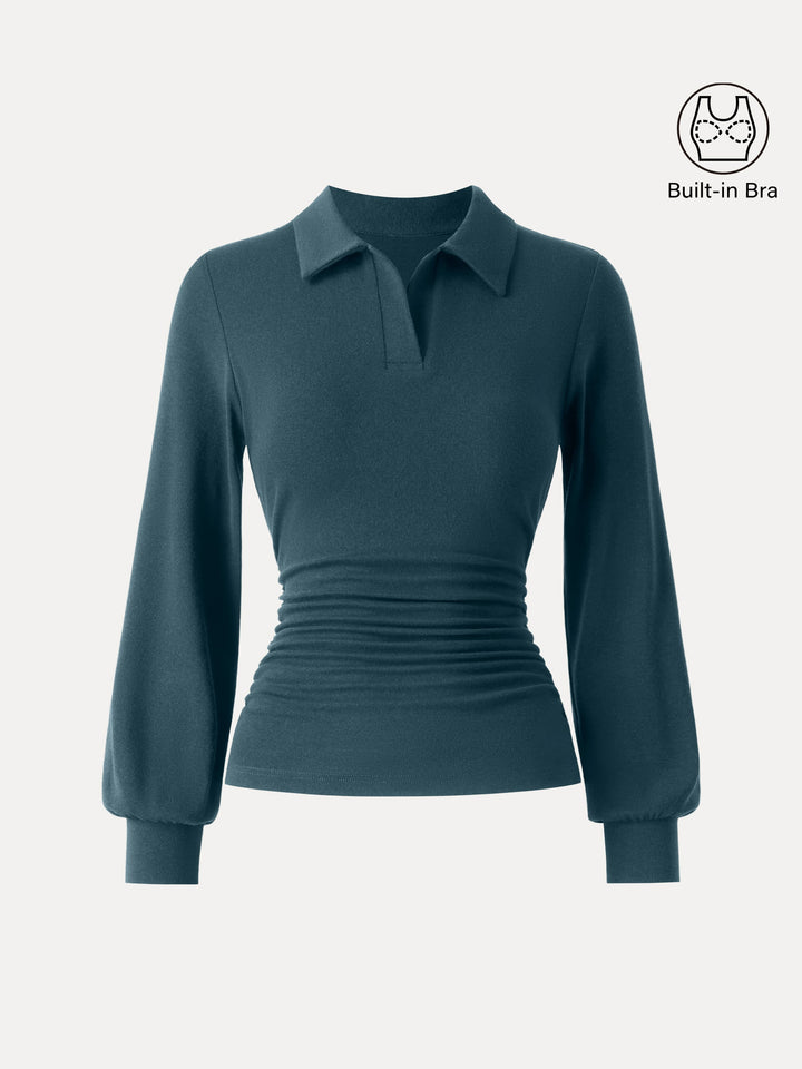Light Warm Polo Neck Side Ruched Brami Top