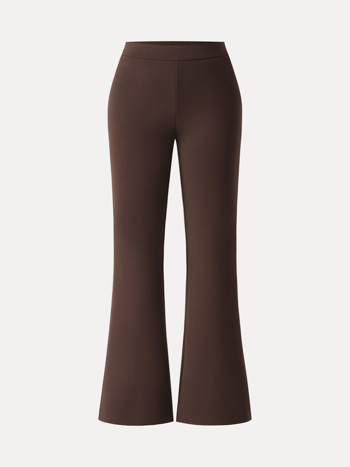 Slimming Ponte High Rise Pull-on Flared Pants Petite Hickory Brown