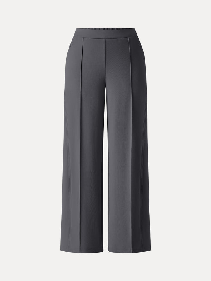 Wrinkle-Resistant Mid Rise Wide Leg Pants with Pockets Petite Charcoal