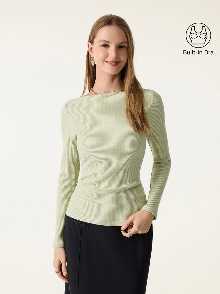 Ribbed Boatneck Long Sleeve Brami Lime Ash XS