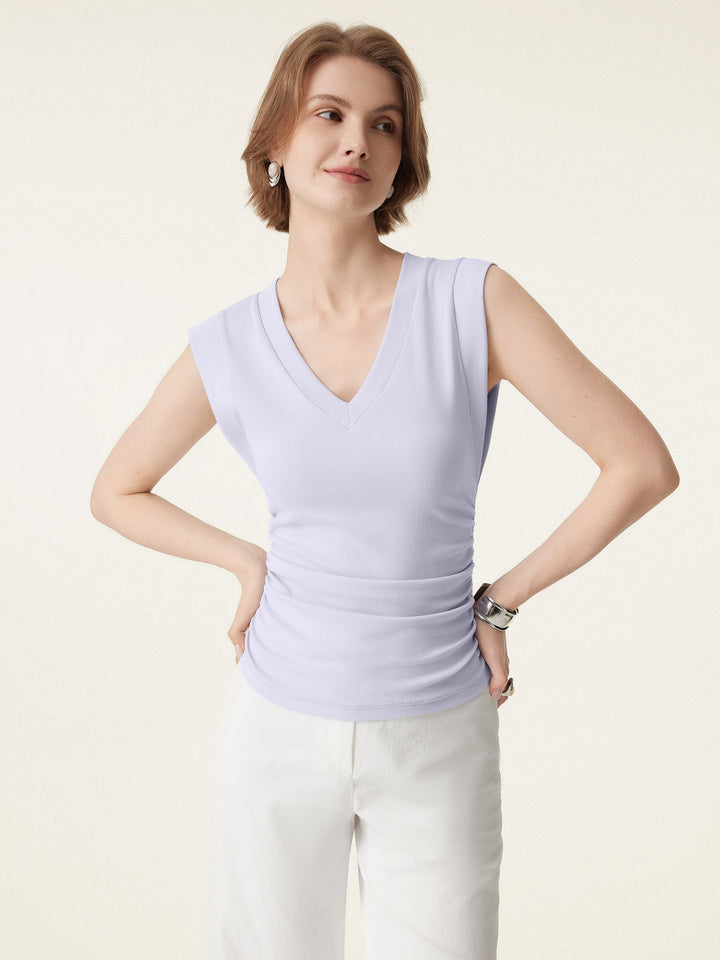 2Pcs Set Brami Stretch Cotton V-neck Side Ruched Muscle Top