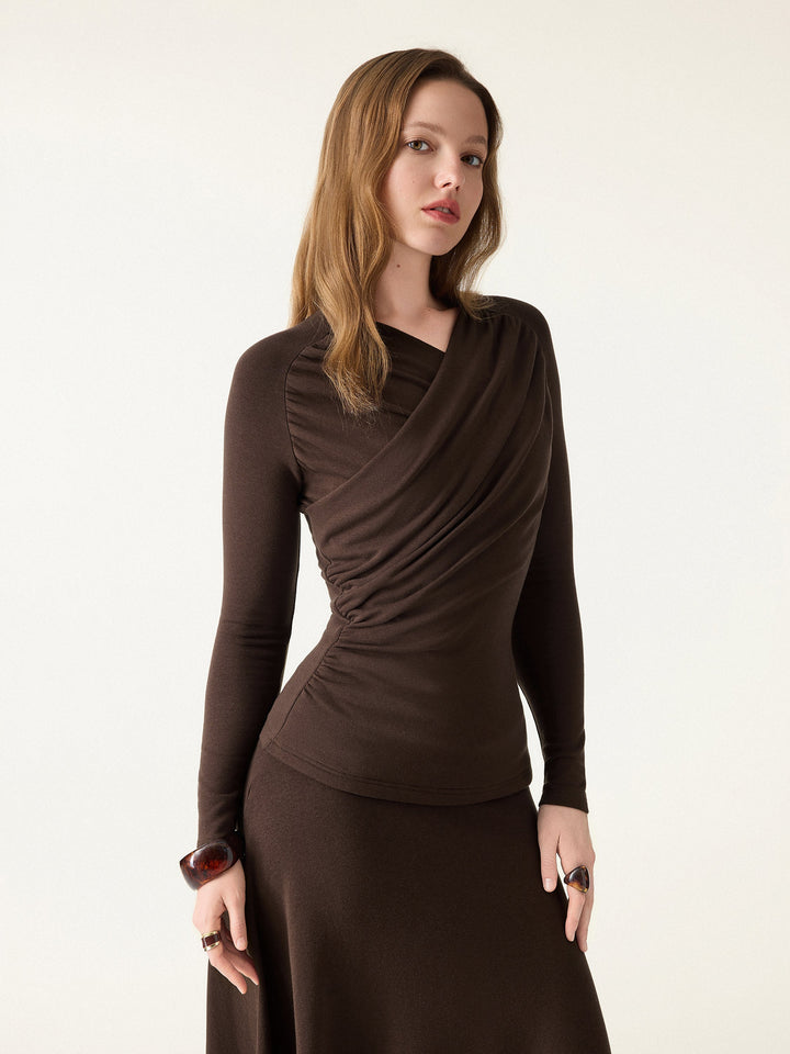 ProWarm Ruched Surplice V-neck Long Sleeve Top