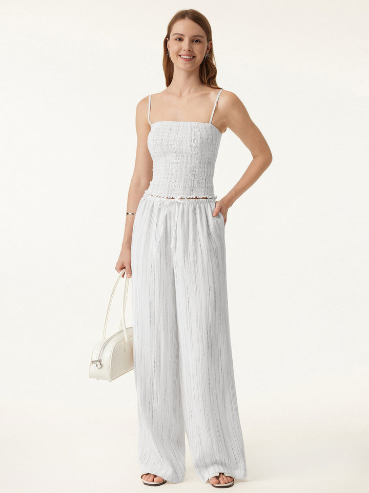 Summer Classic Striped Wide Leg Pants with Pockets