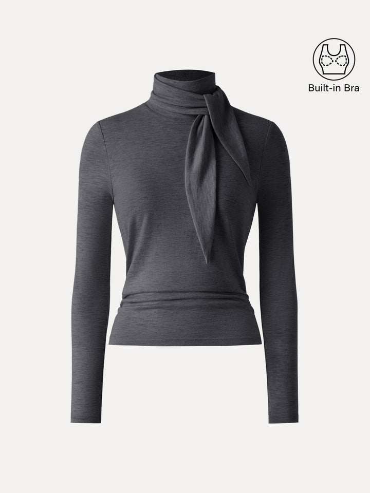 Ruched Long Sleeve Brami with Scarf Heather Black XS