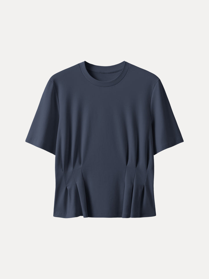 Crewneck Short Sleeve Cinched Waist Tee Yankees Blue XS