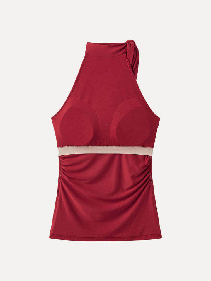 Side Ruched High Tie Neck New Airy Brami Tank