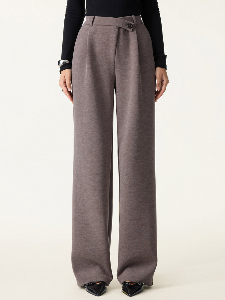 Cozy Warm High Rise Slanted Fly Front Wide Leg Pants