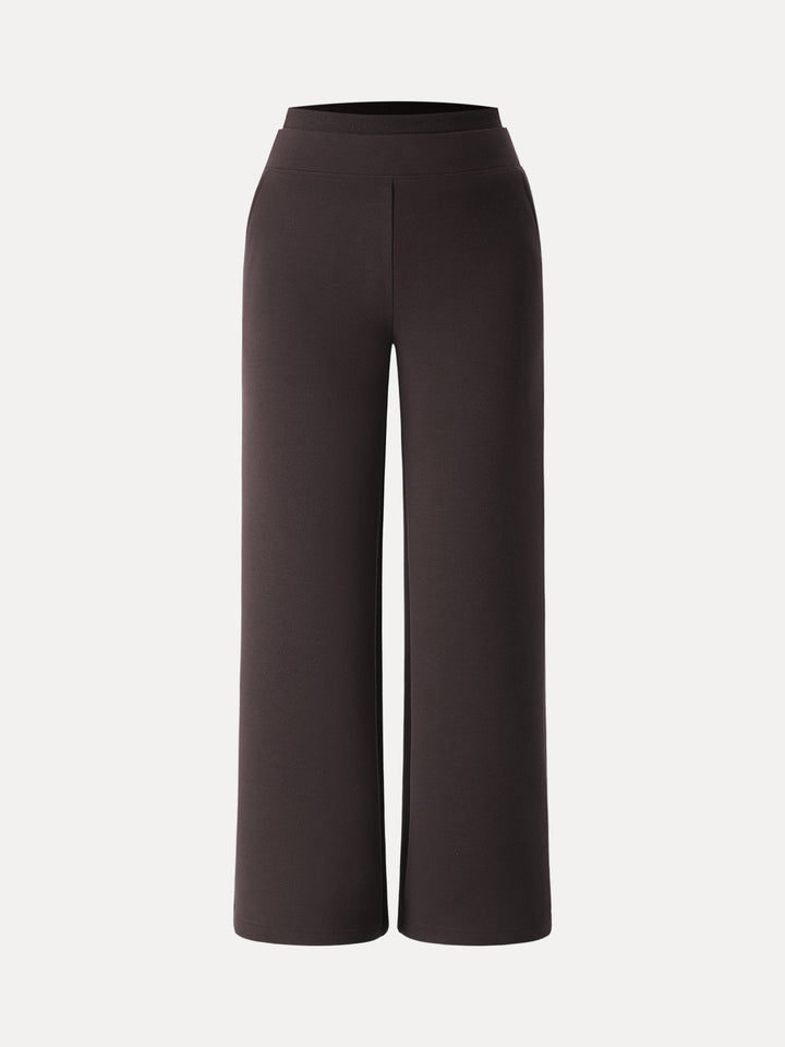 Double Waistband Straight Leg Pants with Pockets Petite Espresso