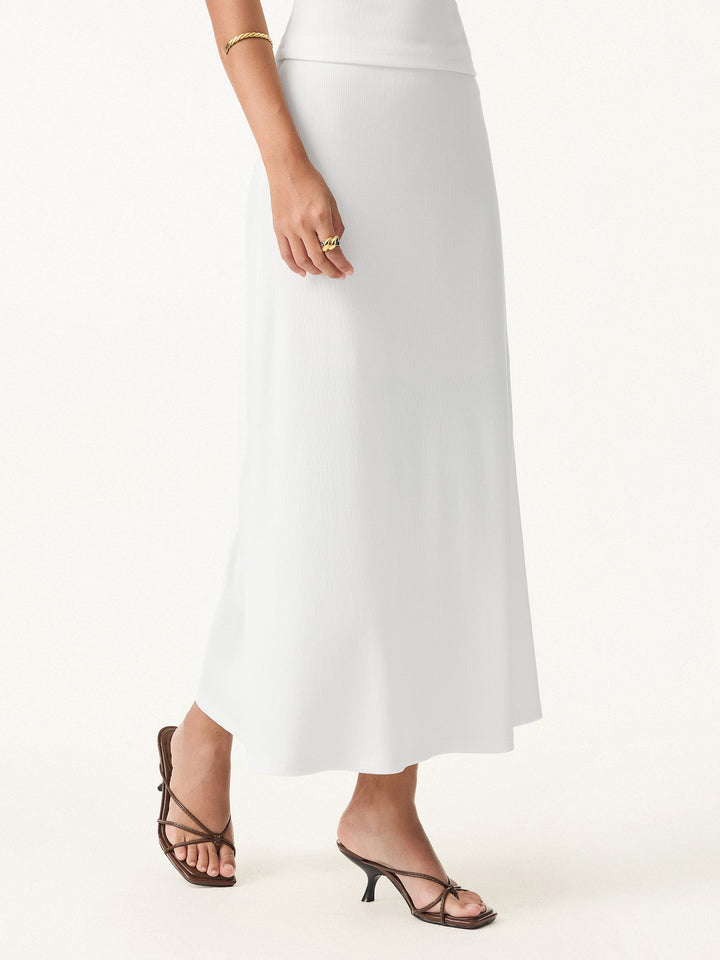 Stretch Cotton Pointelle A-line Midi Skirt White XS