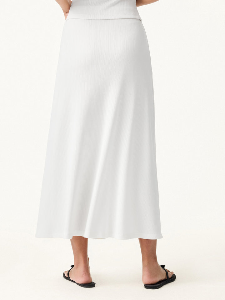 2Pcs Set Stretch Cotton Pointelle Square Neck Brami & A-line Midi Skirt
