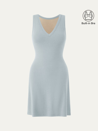 Flattering V-neck A-line New Airy Brami Tank Dress Foam Blue XS